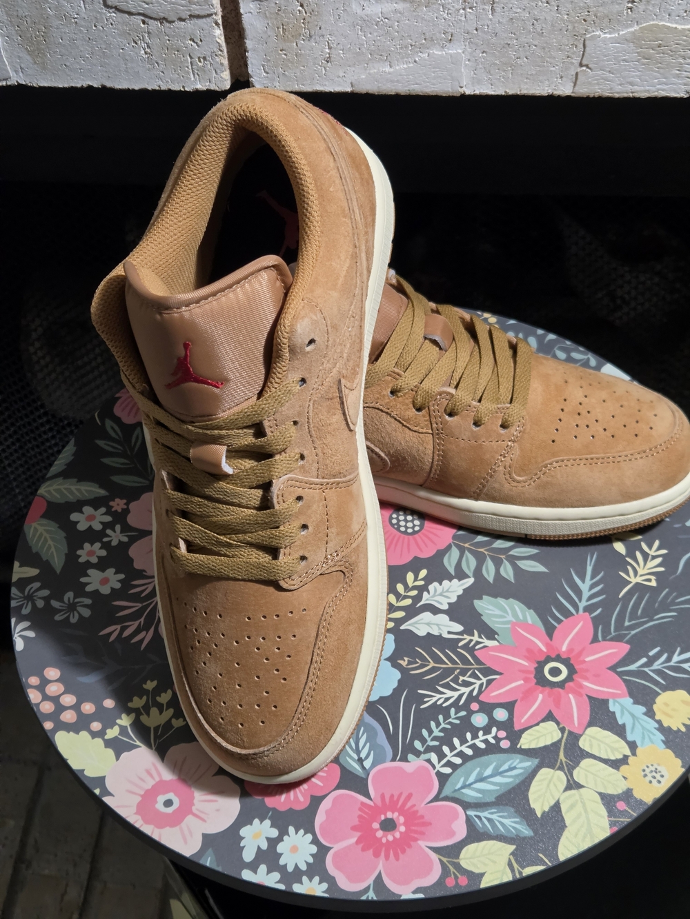 Brand New AJ1- Low SNEAKERS in Tan Suede with Red Jumpman